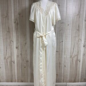 Vtg Donna Richard Peignoir Robe Lace Satin Lace Pink Shirt Sleeve M USA